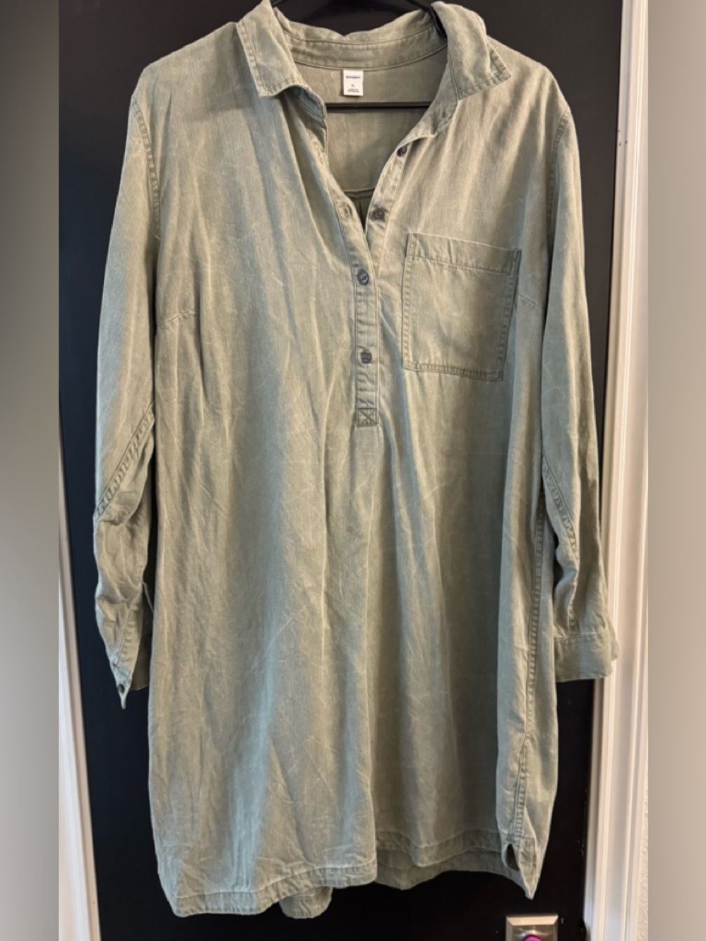 Army green faded Old Navy shirt dress